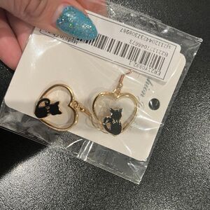 Black Cat, Gold Earrings NWT